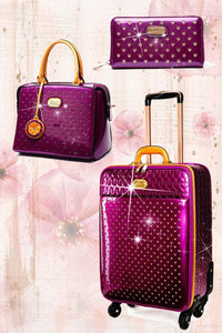 Brangio Italy Luggage Handbag Purple Luggage + Handbag + Wallet BI Starz Art Retro Women's 3PC Set | Spinner Luggage in Purple, Bronze, or Pewter