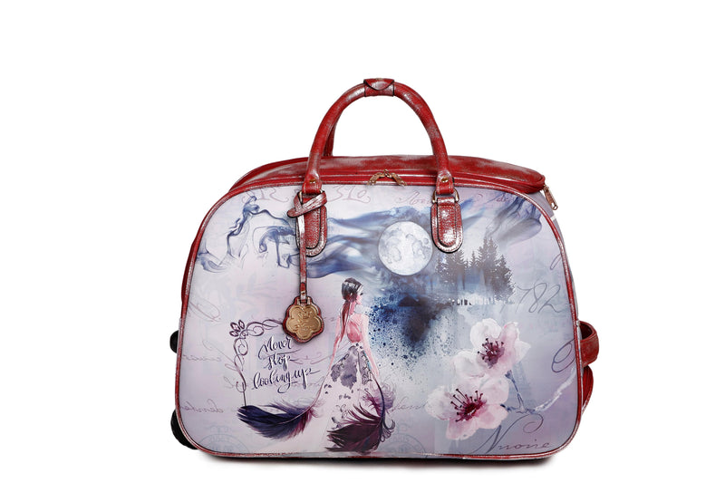 Brangio Italy Luggage Luggage Burgundy Fairy Tale Vegan Travel Duffle Bag W/Wheel