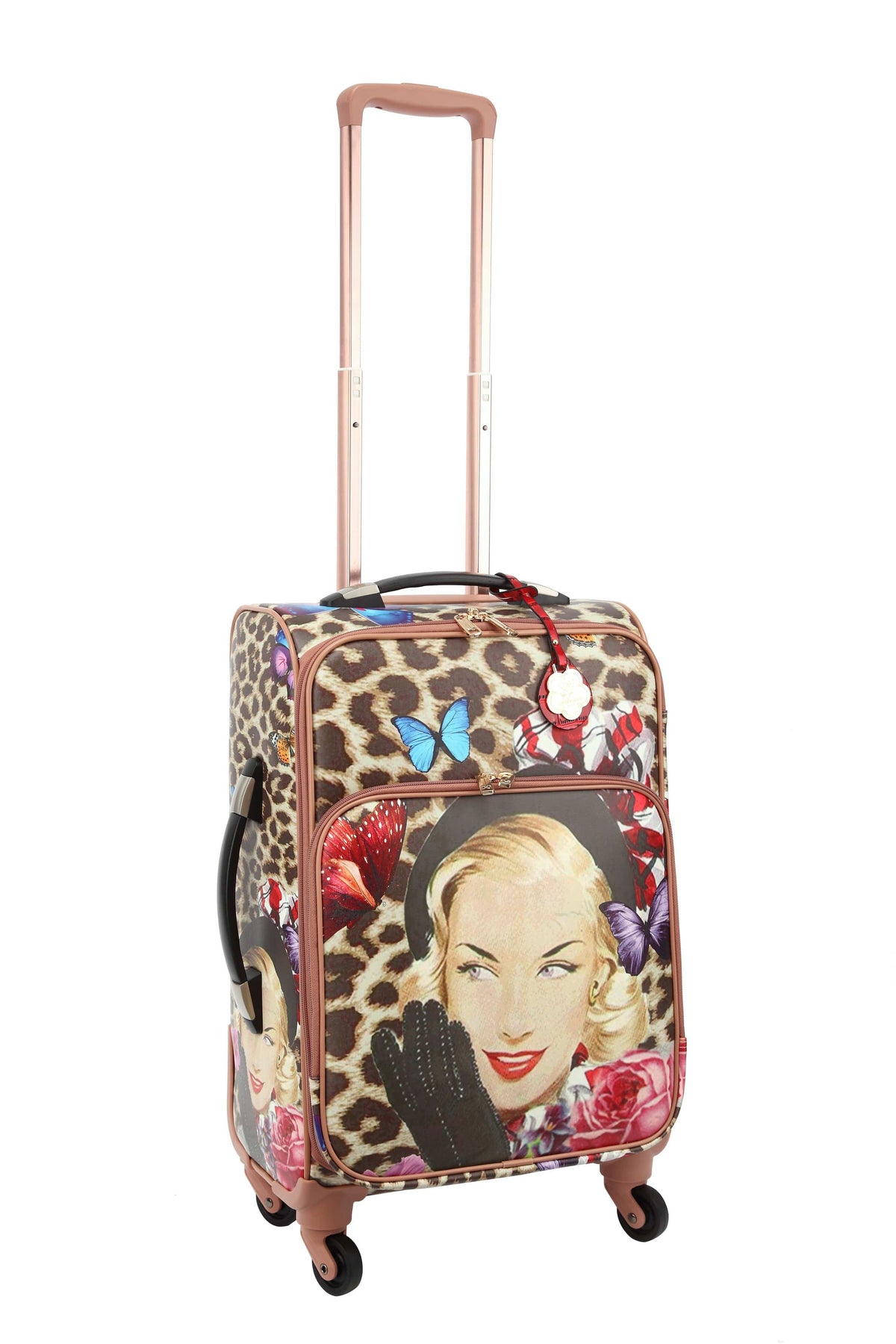 Brangio Italy Luggage Luggage Red Leopard Vintage Carry on Luggage with Spinner Wheels