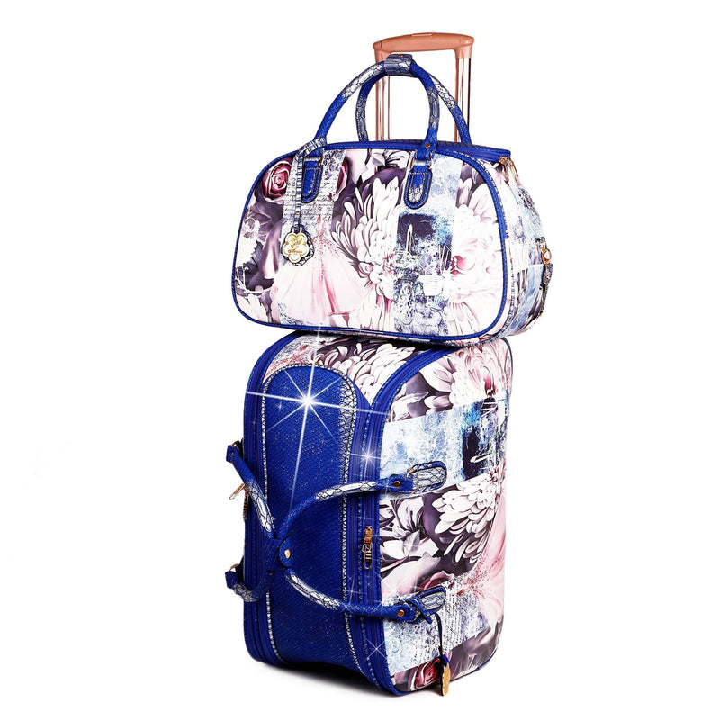 Brangio Italy Luggage Luggage Royal  Blue Blossomz Duffle Bag + Overnight Bag for Women