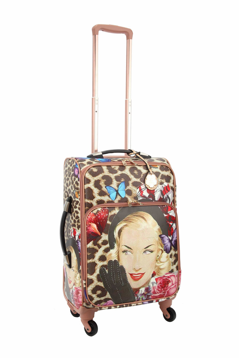 Brangio Italy Luggage Luggage Tan Leopard Vintage Carry on Luggage with Spinner Wheels
