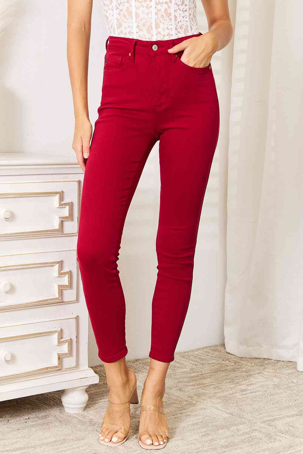 ClaudiaG Bottoms Deep Red / 0 Jenna High Waist Skinny Jeans