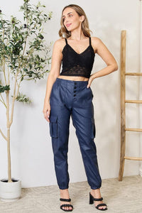 ClaudiaG Bottoms Kristen Faux Leather Cargo Joggers