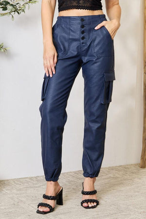 ClaudiaG Bottoms Navy / S Kristen Faux Leather Cargo Joggers