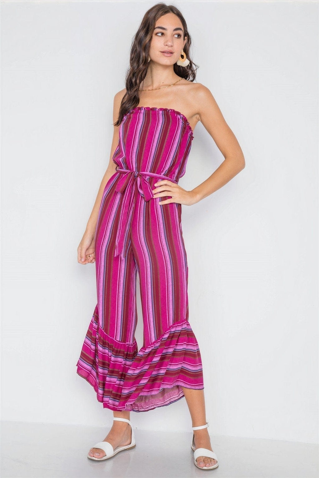 ClaudiaG Dress S Stripe Jumpsuit -Berry