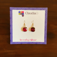 ClaudiaG Earrings Gold/Red Cube Earrings