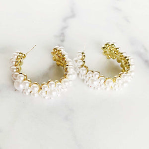 ClaudiaG Earrings Pearl Flower Hoops