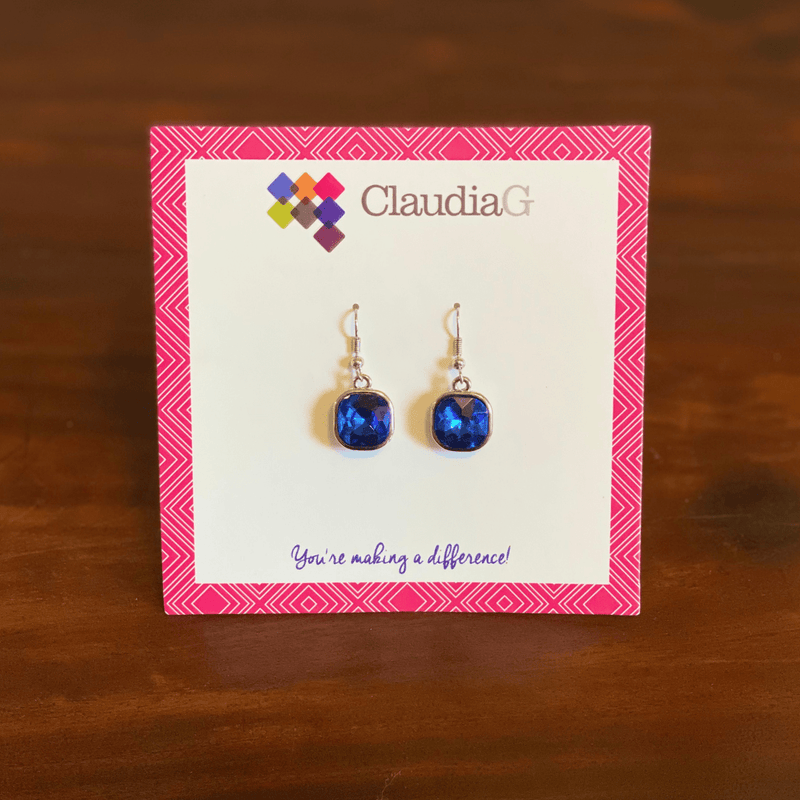 ClaudiaG Earrings Silver/Royal Blue Cube Earrings