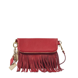 ClaudiaG Handbag Flamingo Leather Fringe Handbag- Scarlet Red