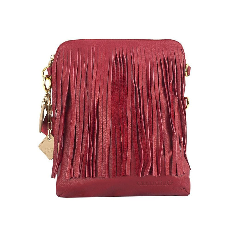 ClaudiaG Handbag Flamingo Leather Fringe Handbag- Scarlet Red