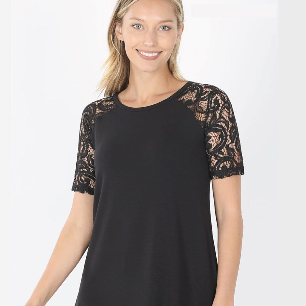 ClaudiaG Top Black / S Lace Sleeve Top