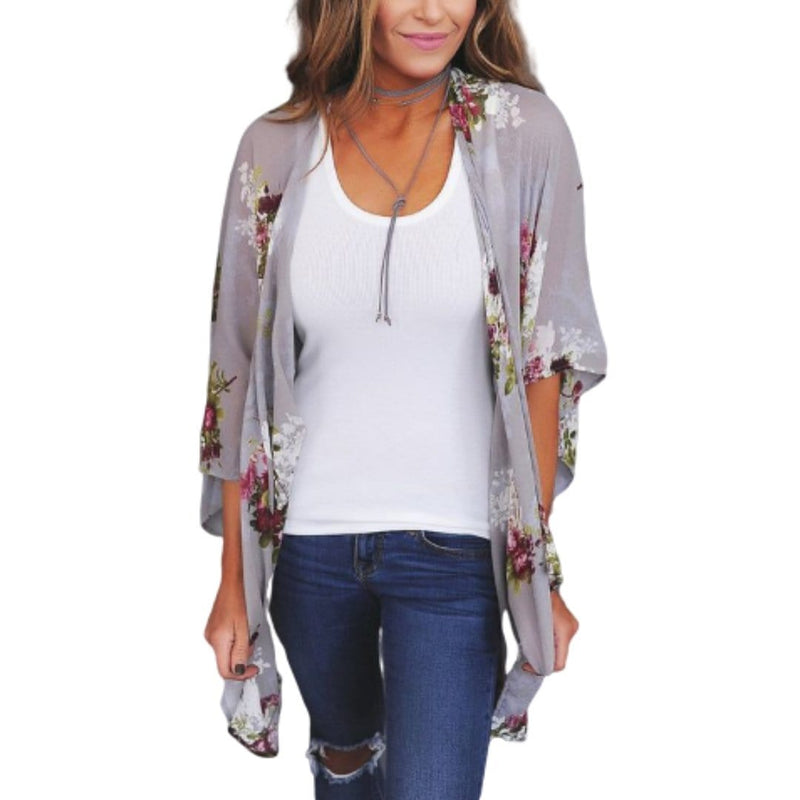 ClaudiaG Top Gray / S Flower Kimono