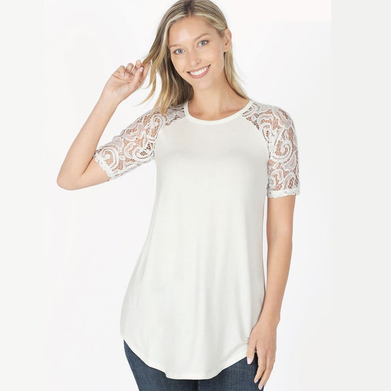 ClaudiaG Top Ivory / S Lace Sleeve Top