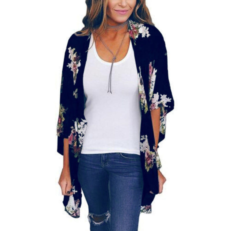 ClaudiaG Top Navy / S Flower Kimono