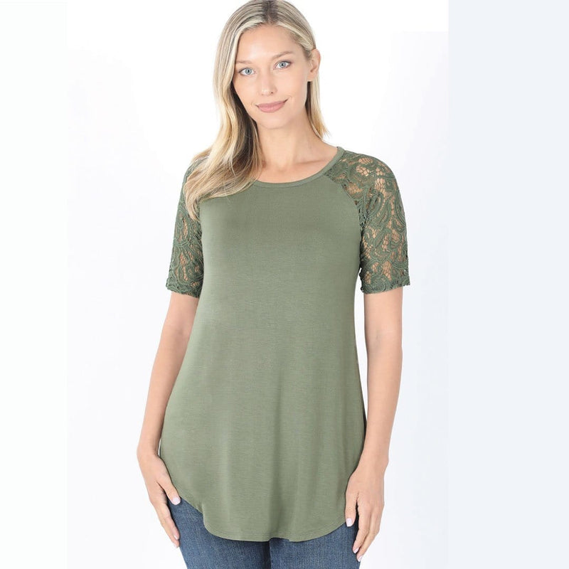 ClaudiaG Top Olive / S Lace Sleeve Top