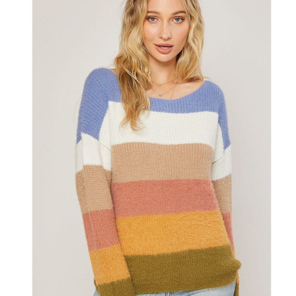 ClaudiaG Top S/M Fuzzy Color Block Sweater