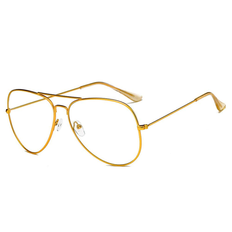 Cramilo Eyewear Clear Lens Glasses Shiny Gold ENID - Trendy Aviator Clear Glasses Lens Sun Glasses