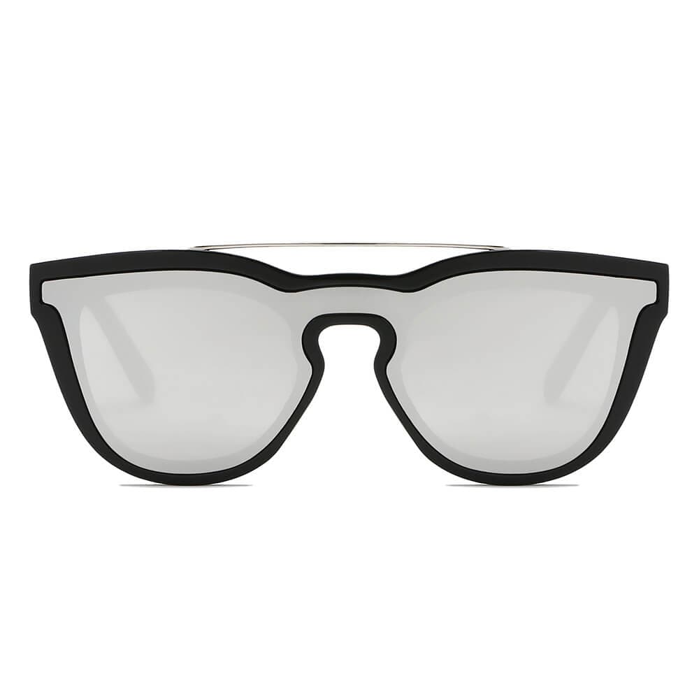 Cramilo Eyewear Sunglasses AIEA | Unisex Fashion Brow-Bar Single Flat Lens Round Sunglasses Circle