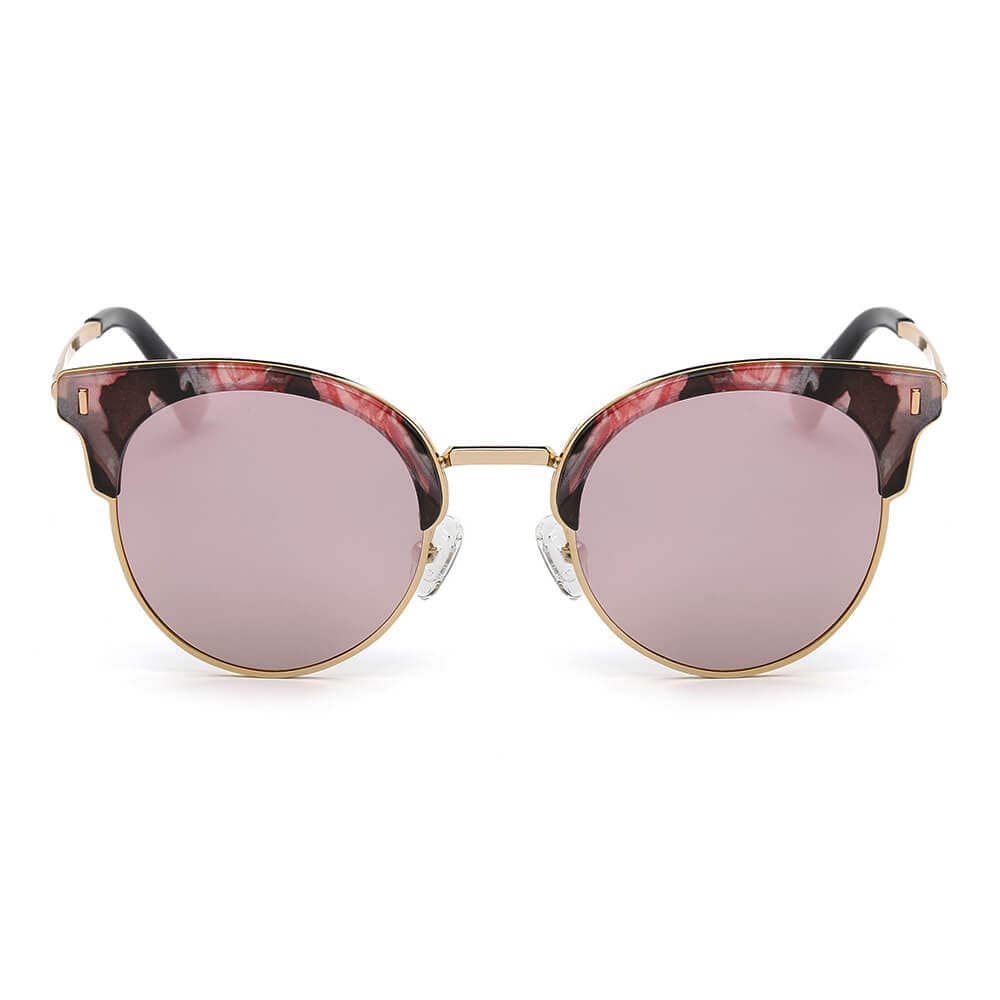 Cramilo Eyewear Sunglasses Biloxi -  Women Half Frame Round Cat Eye Polarized Sunglasses