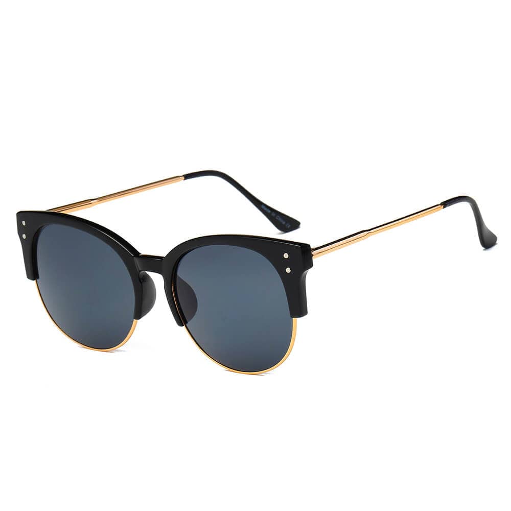 Cramilo Eyewear Sunglasses Black ABANDA |  Round Mirrored Flat Lens Half Frame Sunglasses Circle