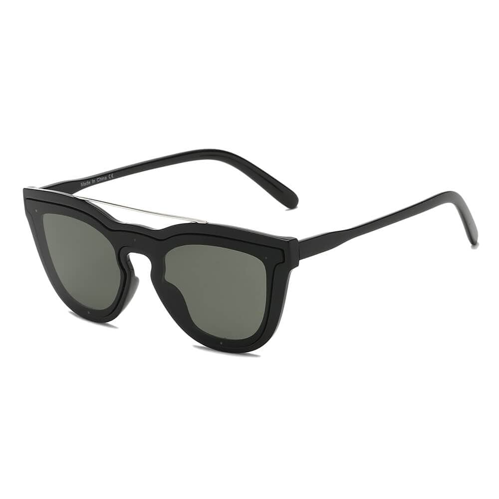 Cramilo Eyewear Sunglasses Black AIEA | Unisex Fashion Brow-Bar Single Flat Lens Round Sunglasses Circle