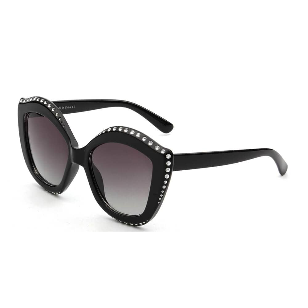 Cramilo Eyewear Sunglasses Black ANGOLA | Women Oversized Round Cat Eye Fashion Sunglasses
