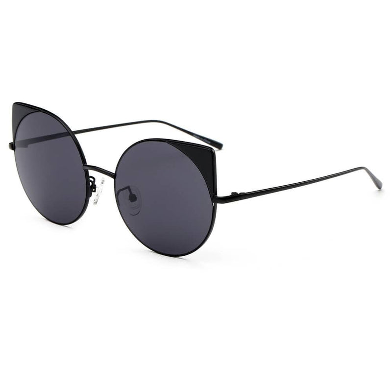 Cramilo Eyewear Sunglasses Black - Black Dublin- Women Mirrored Lens Round Cat Eye Sunglasses