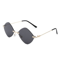 Cramilo Eyewear Sunglasses Black Bluewave - Rimless Retro Round Geometric Frameless Tinted Fashion Sunglasses