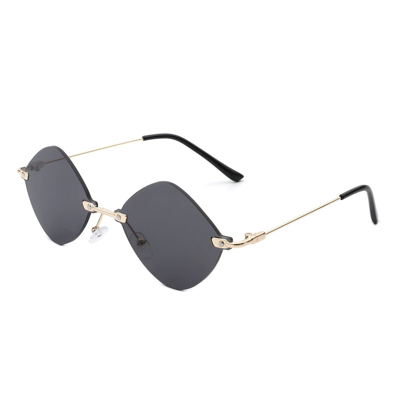 Cramilo Eyewear Sunglasses Black Bluewave - Rimless Retro Round Geometric Frameless Tinted Fashion Sunglasses