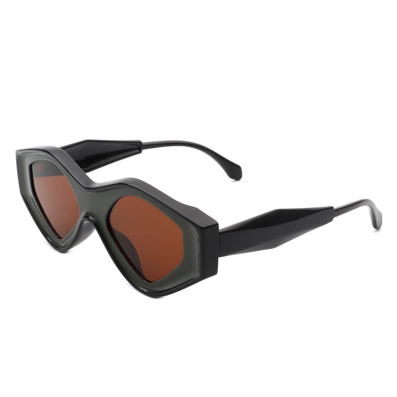 Cramilo Eyewear Sunglasses Black/Brown Rosedawn - Futuristic Square Retro Chunky Irregular Geometric Sunglasses