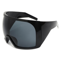 Cramilo Eyewear Sunglasses Black Brynn - Oversize Square Wrap Around Curved Shield Sunglasses