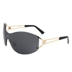 Cramilo Eyewear Sunglasses Black Elandor - Women Rimless Oversize Sleek Oval Fashion Sunglasses