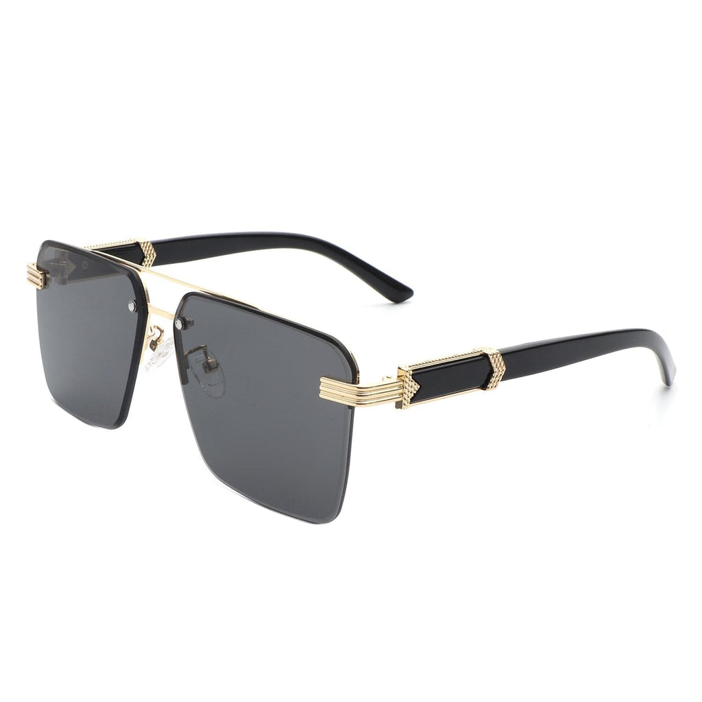 Cramilo Eyewear Sunglasses Black Elysian - Retro Square Rimless Brow-Bar Tinted Fashion Sunglasses
