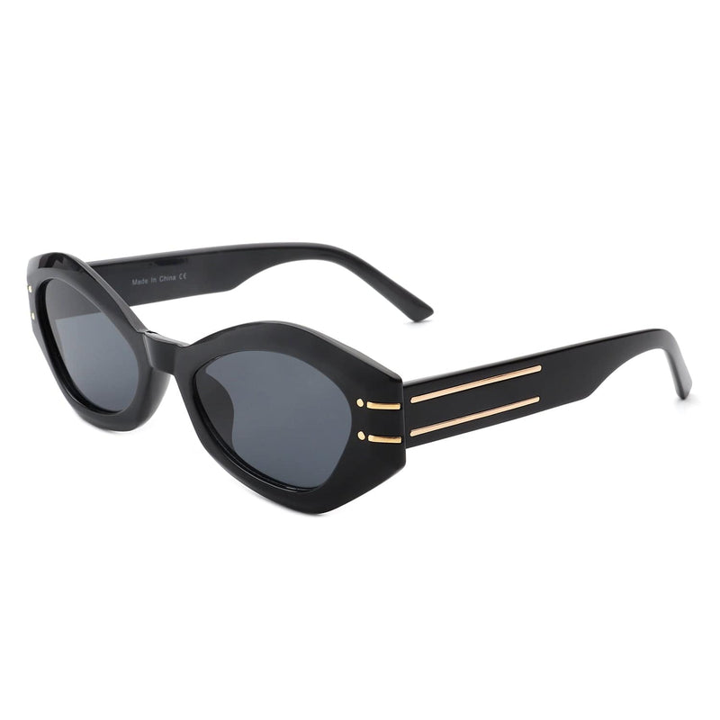 Cramilo Eyewear Sunglasses Black Elysiant - Geometric Oval Slim Fashion Round Cat Eye Sunglasses