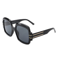 Cramilo Eyewear Sunglasses Black Emblazon - Women Oversize Flat Top Fashion Square Sunglasses