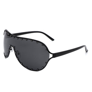 Cramilo Eyewear Sunglasses Black Evanesce - Oversize Rhinestone Design Fashion Women Aviator Sunglasses