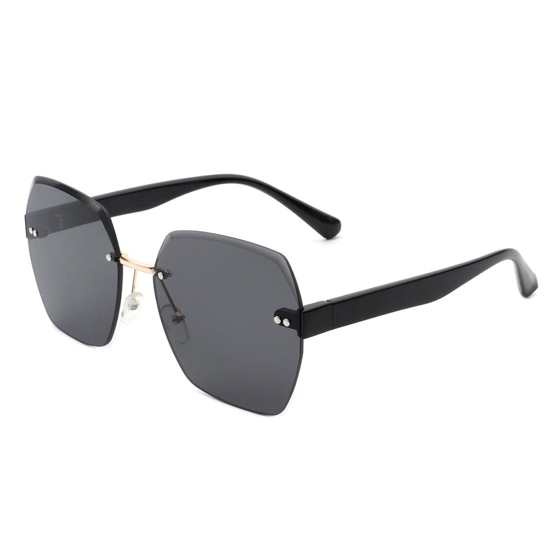 Cramilo Eyewear Sunglasses Black Ezernova - Oversize Square Geometric Rimless Tinted Fashion Sunglasses