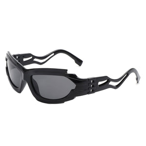 Cramilo Eyewear Sunglasses Black Fliyque - Geometric Rectangle Futuristic Wrap Around Sunglasses