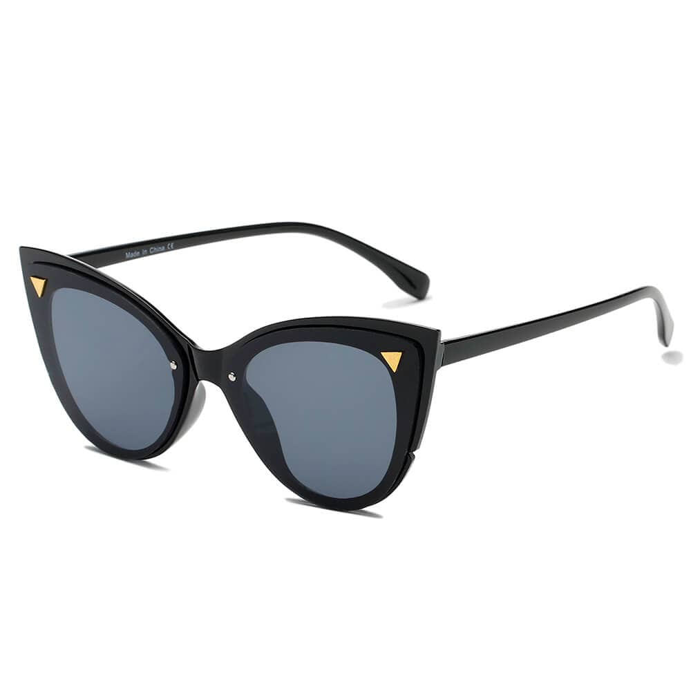 Cramilo Eyewear Sunglasses Black GRENOBLE | Women Retro Fashion Round Cat Eye Sunglasses