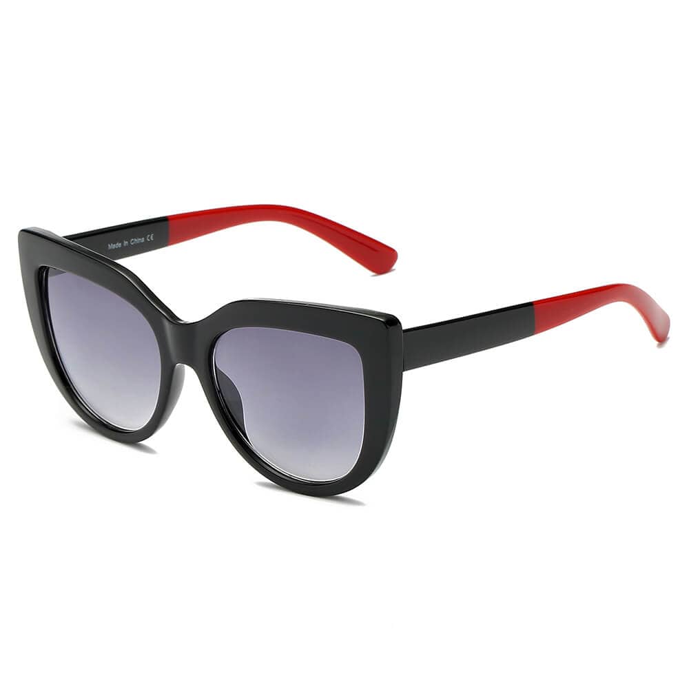 Cramilo Eyewear Sunglasses Black HELSINKI | Women Round Cat Eye Oversized Fashion Sunglasses
