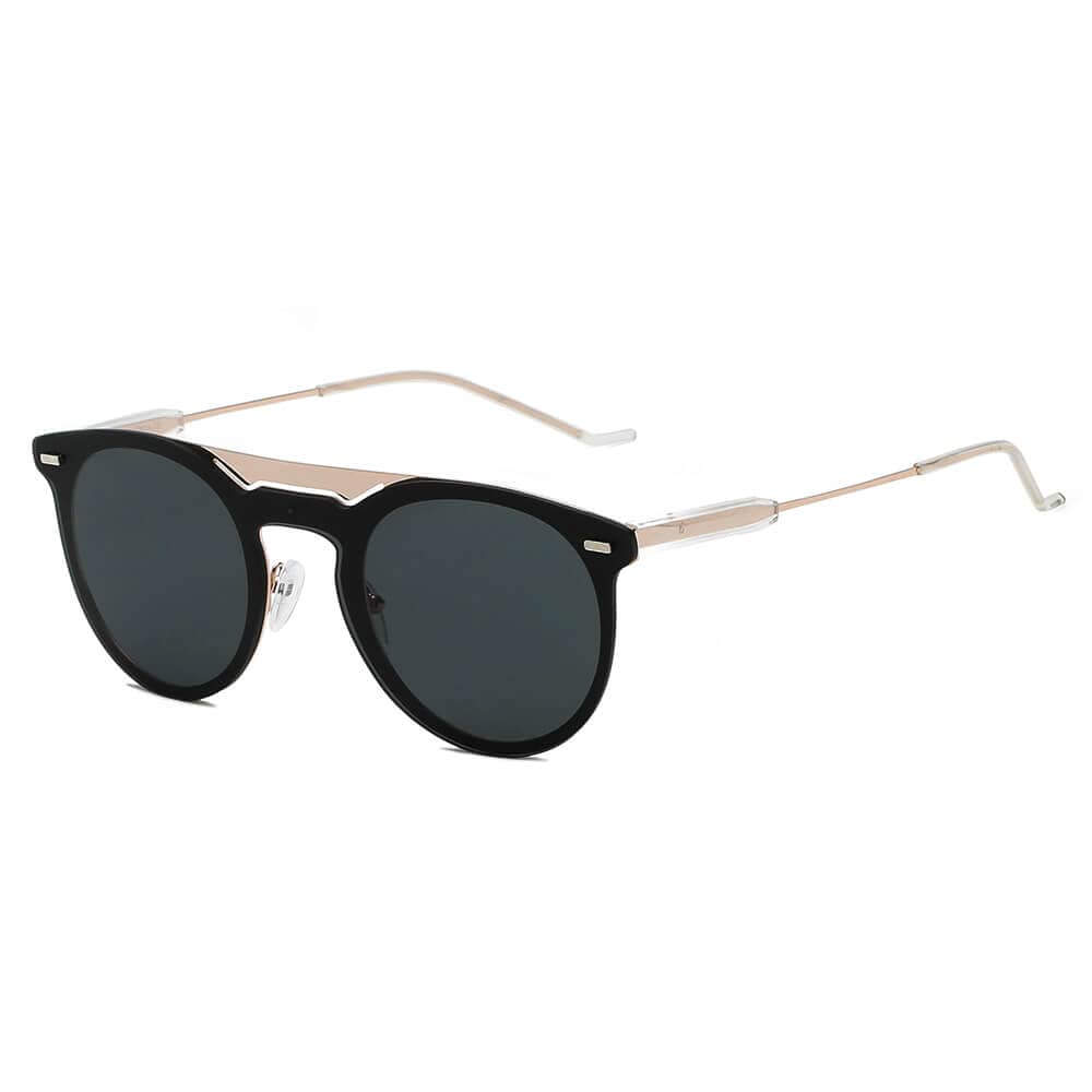 Cramilo Eyewear Sunglasses Black INDIO | Retro Mirrored Brow-Bar Design Circle Round Fashion Sunglasses