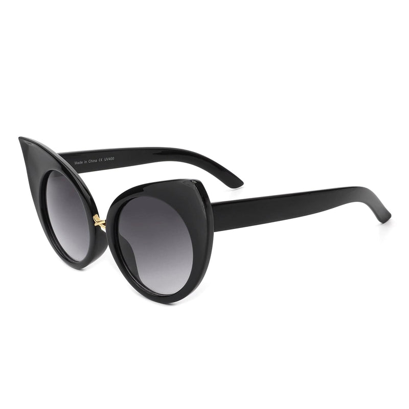 Cramilo Eyewear Sunglasses Black Iridessa - Women Mod Retro High Pointed Oversize Fashion Cat Eye Sunglasses