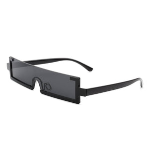 Cramilo Eyewear Sunglasses Black Kelestra - Retro Rectangular Narrow Semi Rimless Vintage Slim Fashion Sunglasses