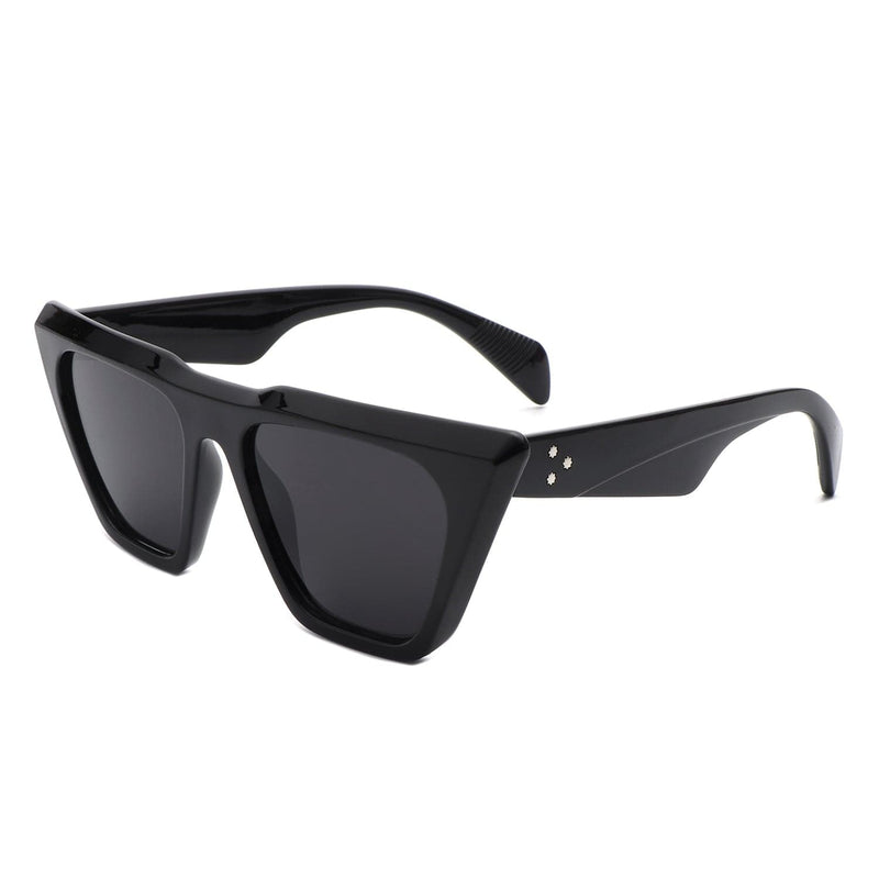 Cramilo Eyewear Sunglasses Black Lyra - Square Retro Oversize Flat Top Fashion Cat Eye Sunglasses