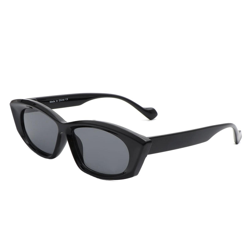 Cramilo Eyewear Sunglasses Black Nyx - Retro Rectangular Narrow Flat Top Slim Sunglasses