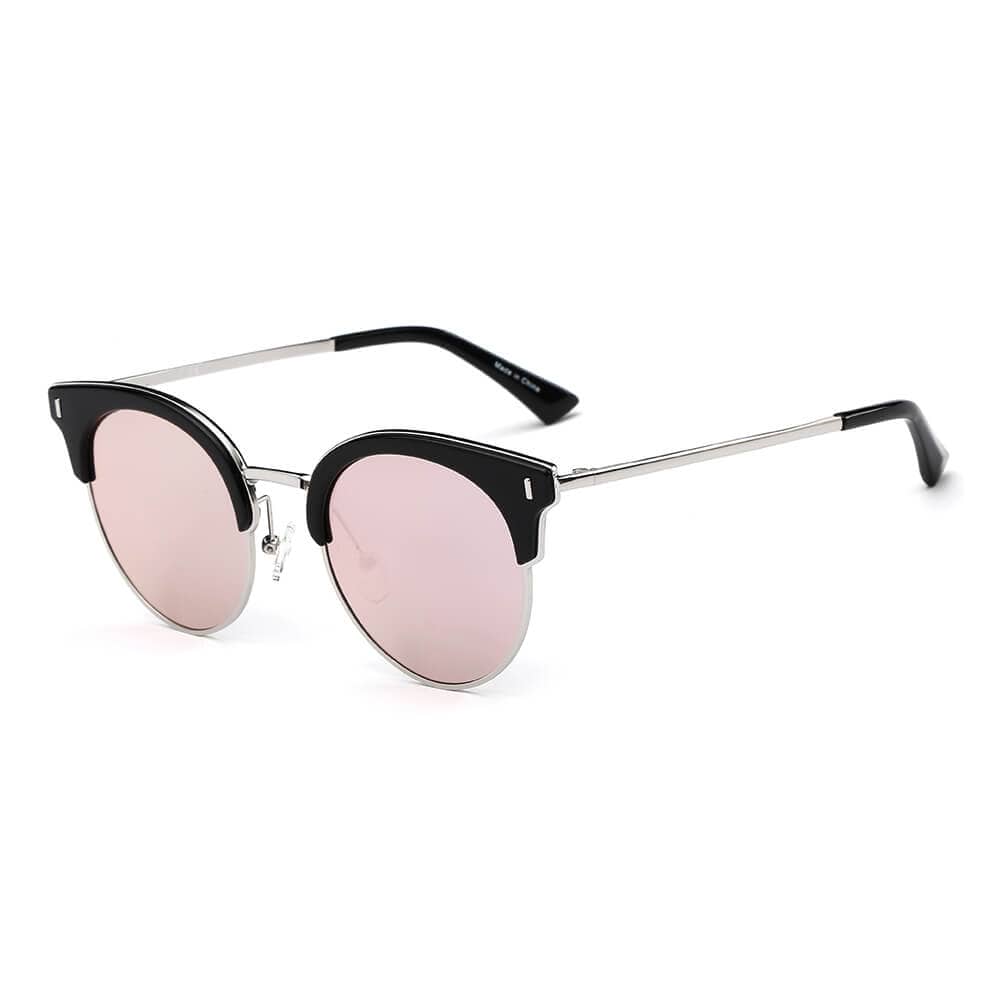 Cramilo Eyewear Sunglasses Black - Pink Biloxi -  Women Half Frame Round Cat Eye Polarized Sunglasses