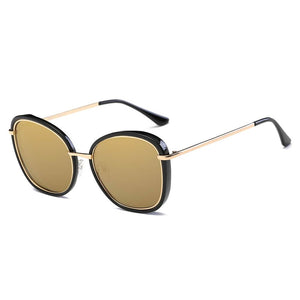 Cramilo Eyewear Sunglasses Black Rims - Amber Lens BROOKVILLE | Women Round Cat Eye Oversize Sunglasses