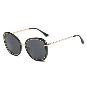 Cramilo Eyewear Sunglasses Black Rims - Black Lens BROOKVILLE | Women Round Cat Eye Oversize Sunglasses