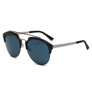 Cramilo Eyewear Sunglasses Black Rims - Black Lens - Gray Arms COROLLA | Half Frame Mirrored Lens Horned Rim Sunglasses Circle