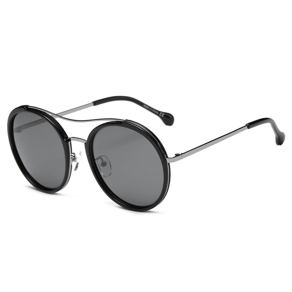 Cramilo Eyewear Sunglasses Black Rims - Black Lens - Gray Arms EMPORIA | Retro Polarized Lens Circle Round Sunglasses